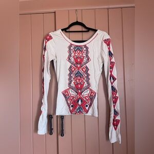 Tribal Stitched Free People Long Sleeve Top